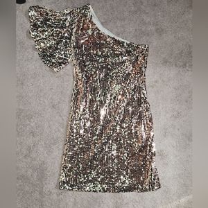 Gold sequin one-shoulder dress
